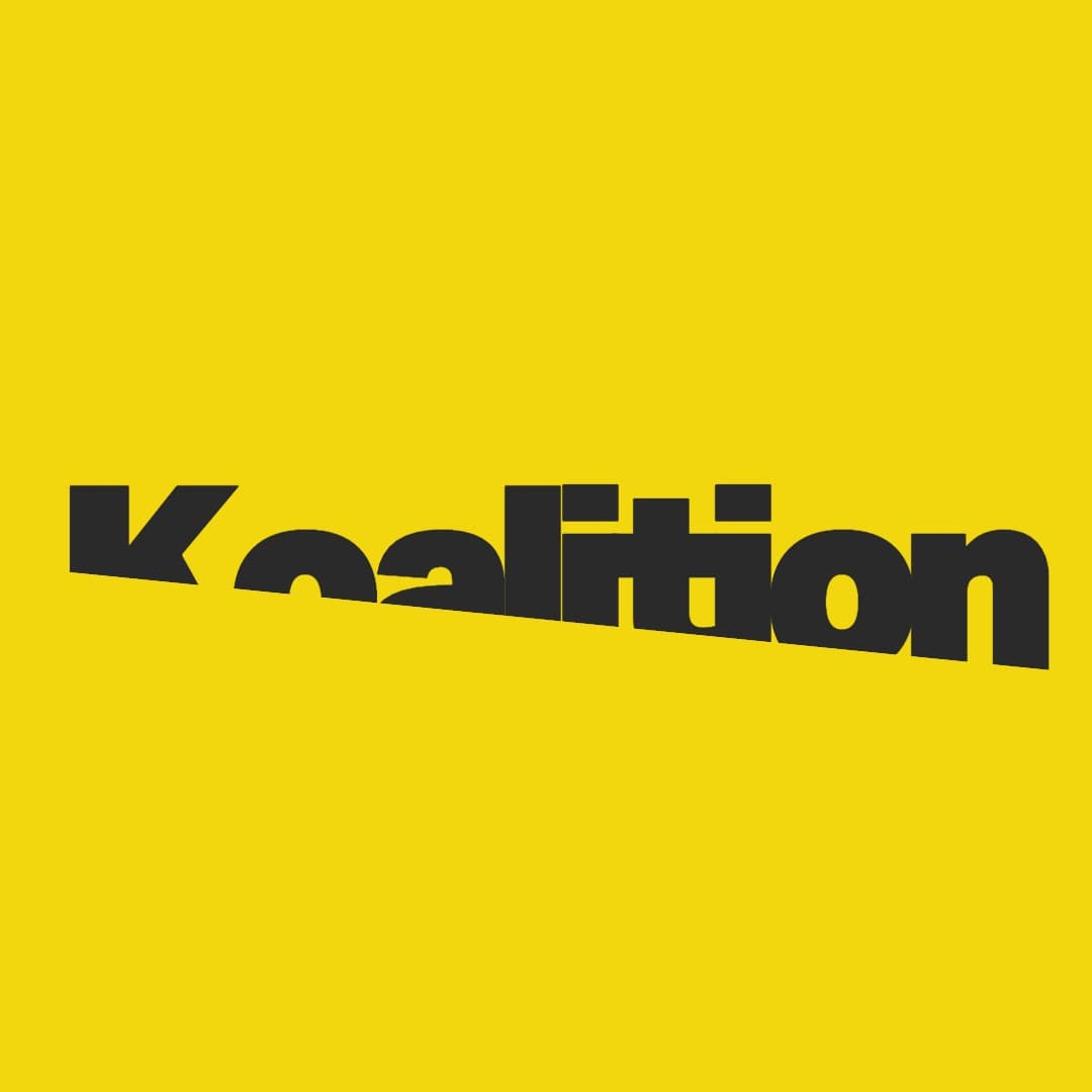 The sliced Koalition wordmark on a yellow field.